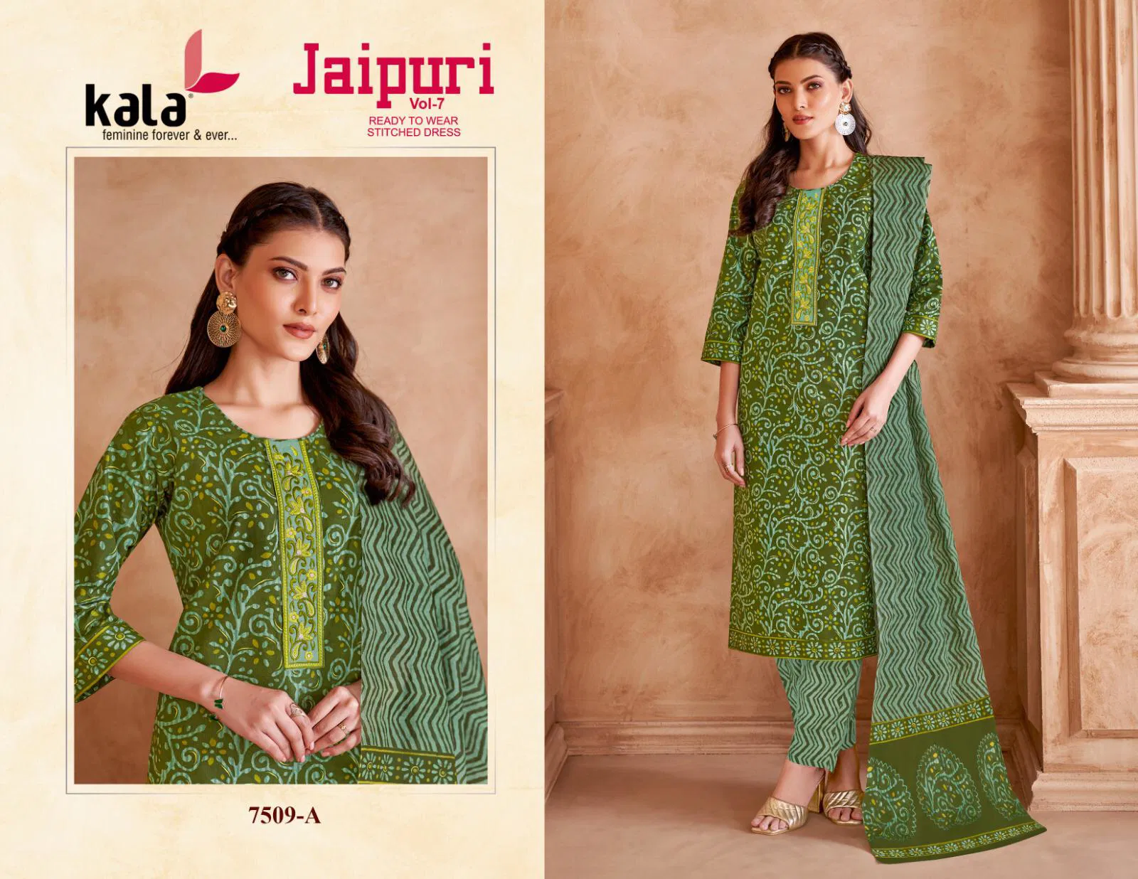 Jaipuri Vol 7 By Kala Printed Cotton Embroidery Dress Material Orders In India